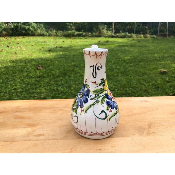 Hand Painted Ceramic Floral Design Pitcher, Portugal, Olive Oil Bottle - Picture 4 of 9